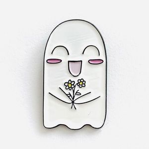 8/$40 Friendly Happy Ghost With Flowers Enamel Pin